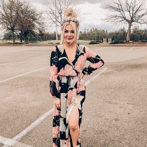 Black floral maxi dress. With slit